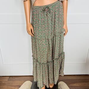 Easel, Maxi Flower Patch Skirt w/ Tiered Ruffles, Cottagecore, Fairycore-Size M